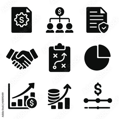 Business Icons Collection. Solid, filled icons set of business valuation and exit planning: business appraisal
