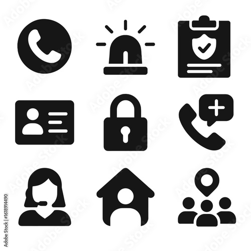 Crisis Prevention Icons. Solid, filled icons set of crisis prevention and intervention: emergency hotline, red