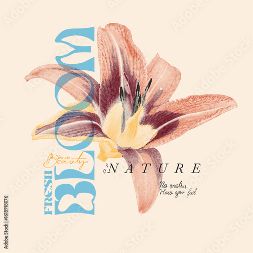 Tropical flowers illustration graphic art. summer tropical flowers. printed t-shirt design. flowers graphic in vector, Vintage Line flowers print,