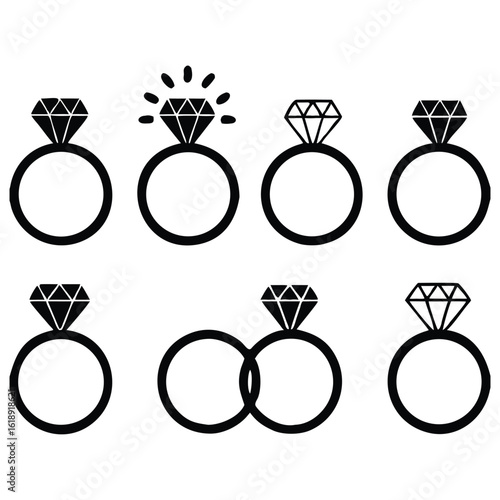 Minimalist engagement rings diamond jewelry wedding graphic illustration vector