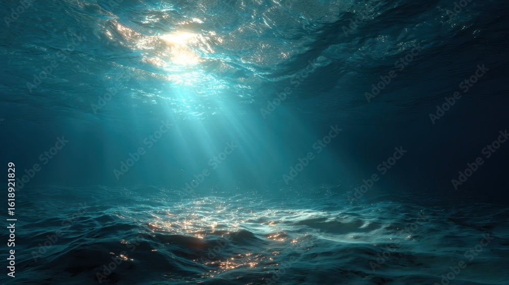 Obraz premium Underwater Sunlight Beams Ocean Deep Sea