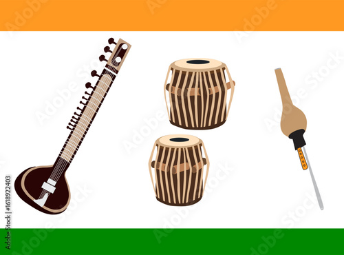 indian music instruments isolated on white