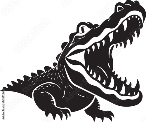 Crocodile with open jaw silhouette