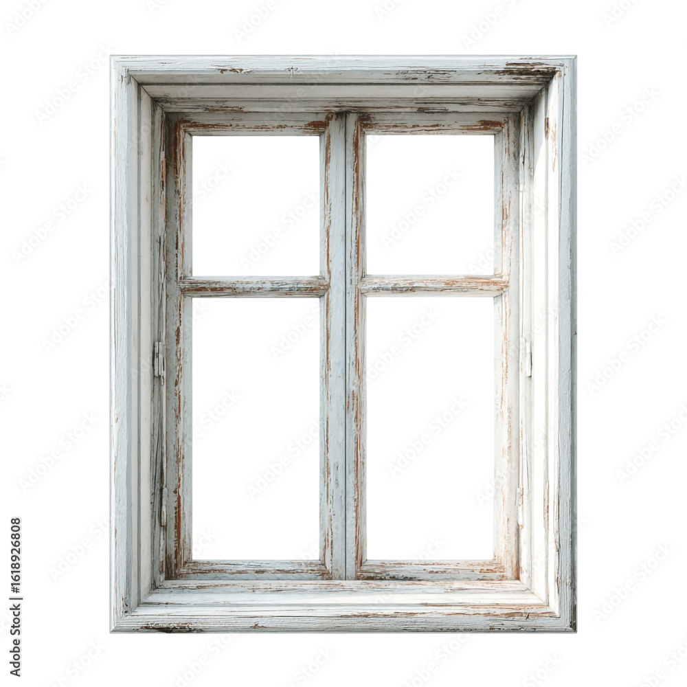Fototapeta premium Vintage white wooden window frame isolated on a white background