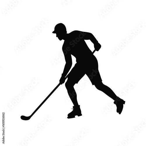 Canvas Print Silhouette of Standing Hockey Player Holding Stick – Clean Vector Design