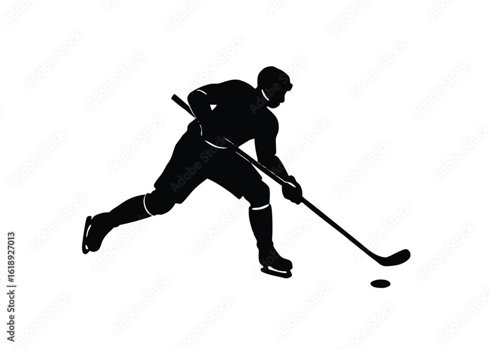 Obraz premium Silhouette of Ice Hockey Player in Action Skating Pose – Vector Illustration