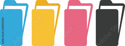 Colorful File Folders Illustration in a Row on Transparent Background