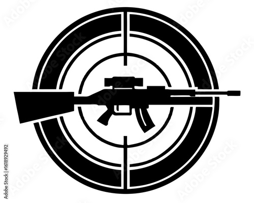 Rifle scope target silhouette with assault rifle silhouette