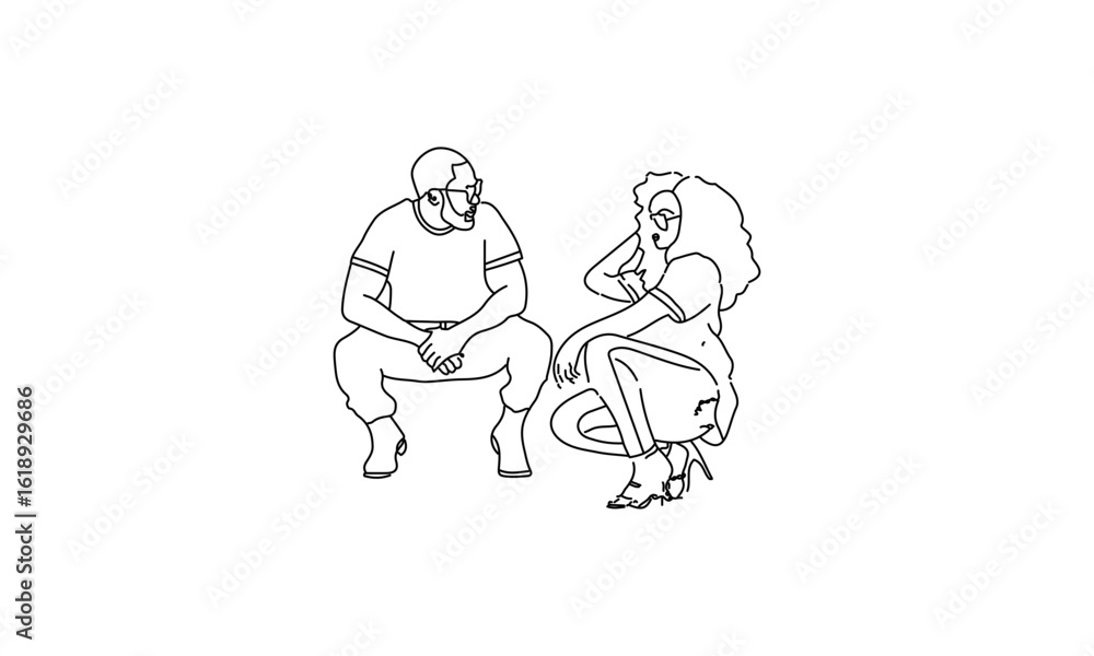 Fototapeta premium Line Art of Two People in Conversation