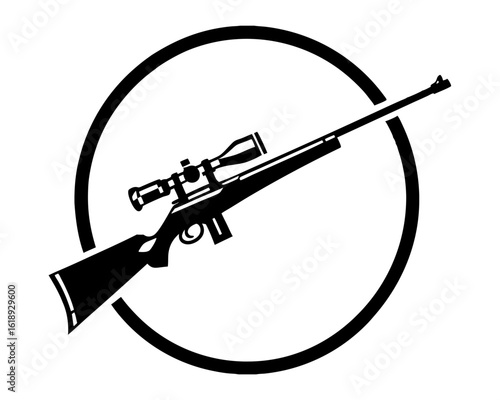 Sniper rifle with scope inside a circle silhouette