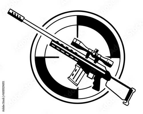 Sniper rifle with scope inside a target silhouette