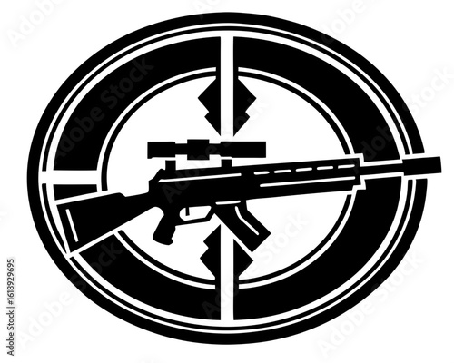 Sniper rifle with scope inside a target emblem silhouette