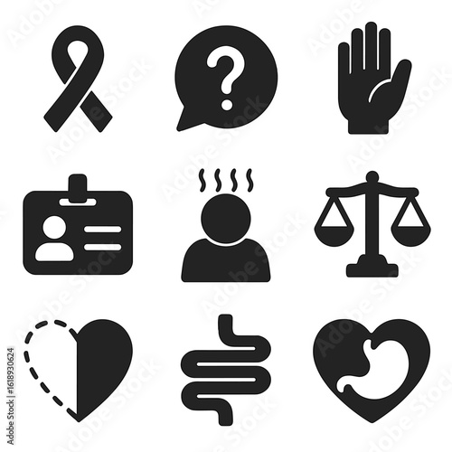Invisible Disability Icons. Solid, filled icons set of invisible disability awareness: awareness ribbon,