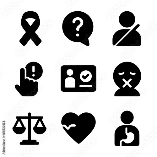 Invisible Disability Icons. Solid, filled icons set of invisible disability awareness: awareness ribbon,