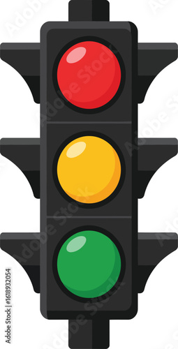 Cartoon Traffic Light with Red Yellow and Green on Transparent Background