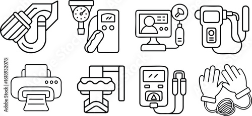 Tech-Tools for Medical: A curated collection of line-drawn medical tools, including a handheld monitor and a medical computer.