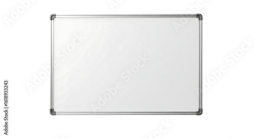 Empty white board or magnetic dry erase board with a silver frame. Isolated on transparent background, png