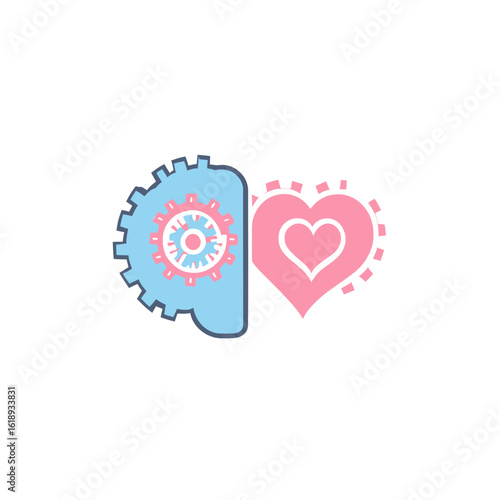 The concept of mental health, emotional intelligence, and emotional regulation is represented through a modern flat design healthcare illustration featuring a human brain with a rational gear and an