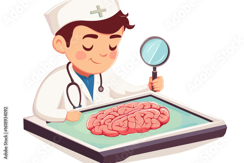 A neurologist is responsible for examining and treating the human brain and nervous system, as depicted in a modern illustration concept