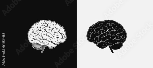 A modern human brain icon in white and black is isolated, part of an education collection for use in web, mobile apps, and UI