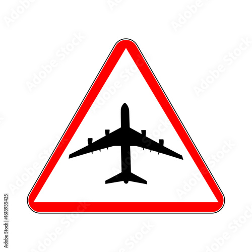 Airport Warning Sign Depicting an Airplane Silhouette, Red and White Isolated on White for Transportation Safety