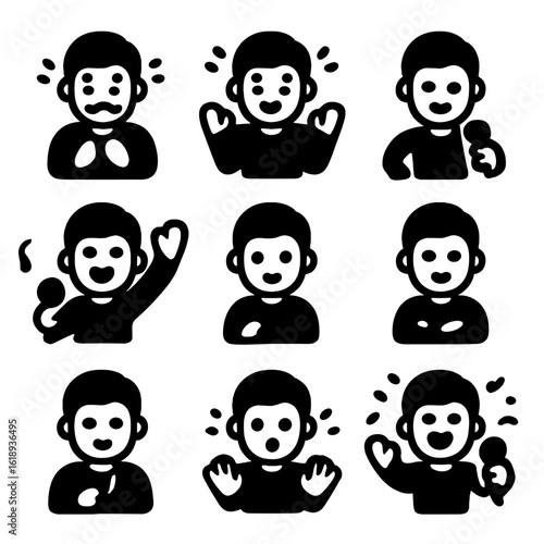 Talent Competition Emotions. Solid, filled icon set of talent competition emotions: nervousness, excitement, confidence, joy,