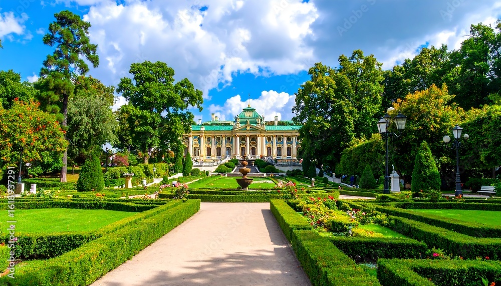 Fototapeta premium Grand palace with manicured gardens