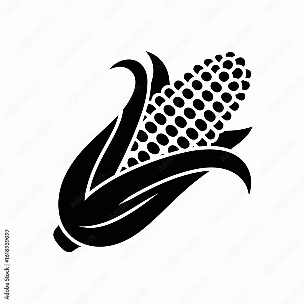 Obraz premium corn, maize, cob, vegetable, farming, agriculture, icon, vector, silhouette, harvest, food, organic, plant, kernel, crop, black, illustration, minimal, nature, produce, fresh, grain, husk, nutrition, 