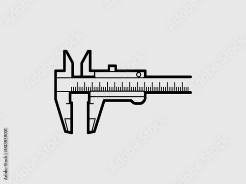 caliper, vernier, measurement, tool, icon, vector, scale, precision, ruler, engineering, instrument, gauge, outline, silhouette, mechanic, length, metalwork, device, industrial, equipment, technical, 