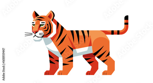 Cartoon tiger with prominent tiger stripes set against vibrant orange hues, showcasing a cartoon animal suitable for various wildlife design concepts. The tiger illustration stands alone as a mascot,