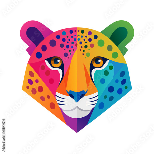 Colorful Cheetah Icon Isolated on a Transparent Background