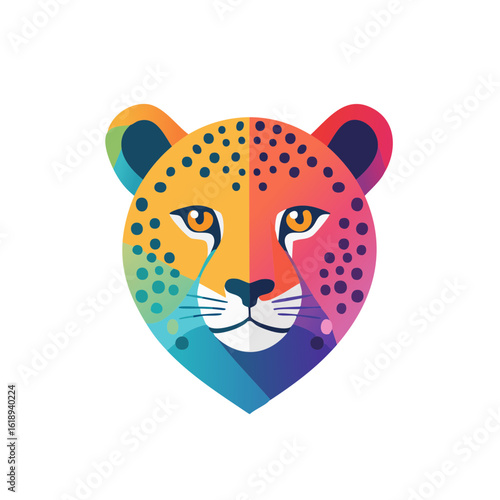 Colorful Cheetah Icon Isolated on a Transparent Background