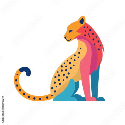 Colorful Cheetah Icon Isolated on a Transparent Background