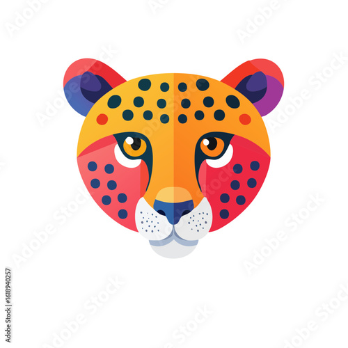 Colorful Cheetah Icon Isolated on a Transparent Background