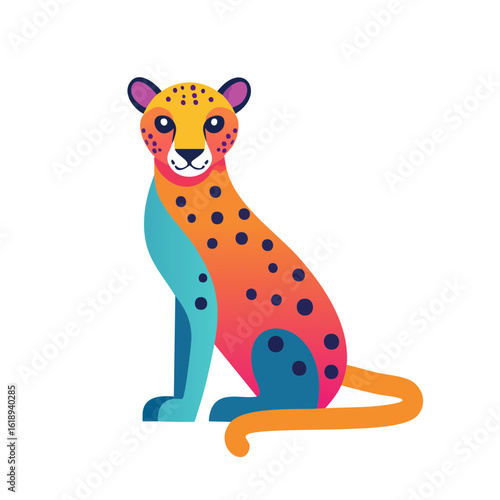 Colorful Cheetah Icon Isolated on a Transparent Background