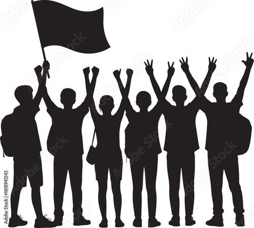 Group of People Protesting Silhouette Vector Illustration for Activism and Social Change