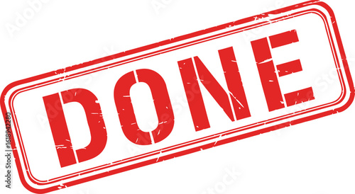 A red "done" stamp isolated on a white background, indicating a completed task, finished project, or successful achievement. This image is ideal for use in project management, task tracking, or any si