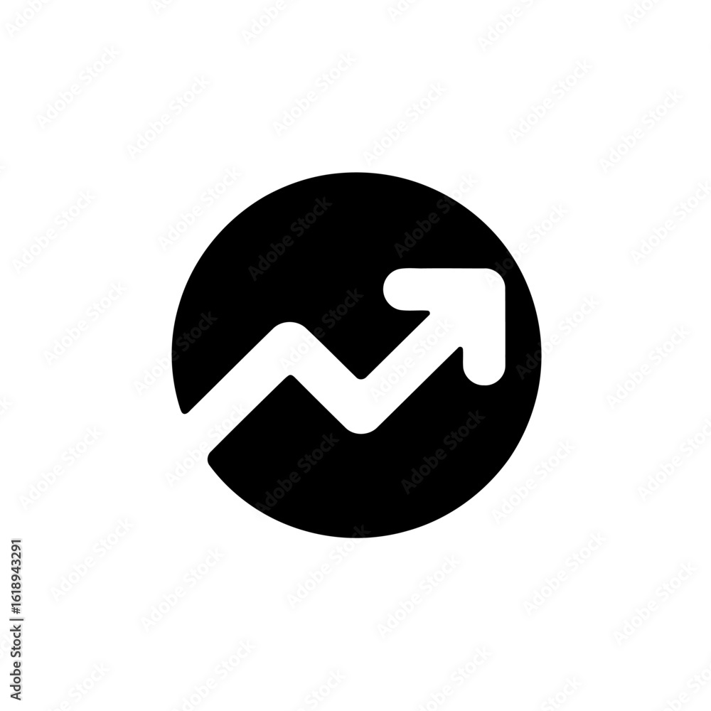 Rising Trend Arrow Sign in Circle Simple Upward Progression Chart Symbol Black and White Rising Trend Arrow Sign in Circle Simple Upward Progression Chart Symbol Black and White