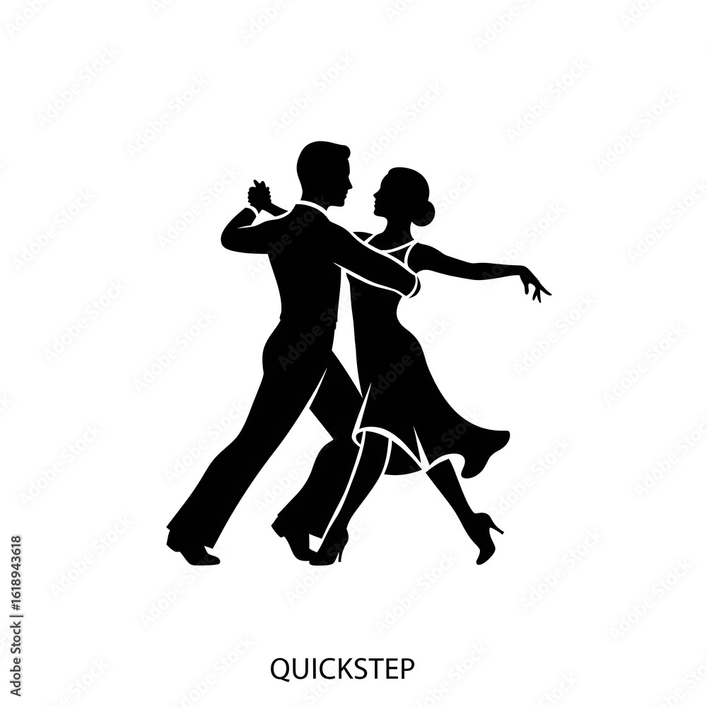 Fototapeta premium Icon - A silhouette of a couple engaged in a ballroom dance pose, specifically the quickstep.