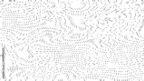 Abstract Black Halftone Dot Pattern Forming an Undulating or Wavy Line with Variable Density on a White Background