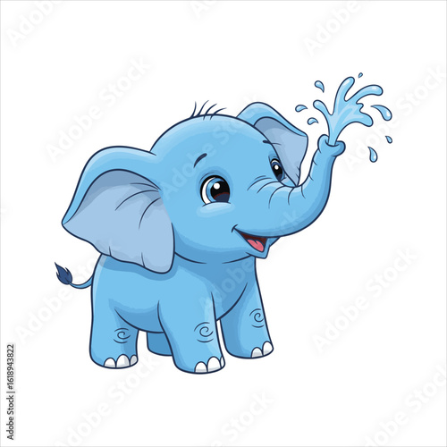 Adorable Baby Blue Elephant Joyfully Sprays Water from its Trunk Enjoying a Refreshing Moment