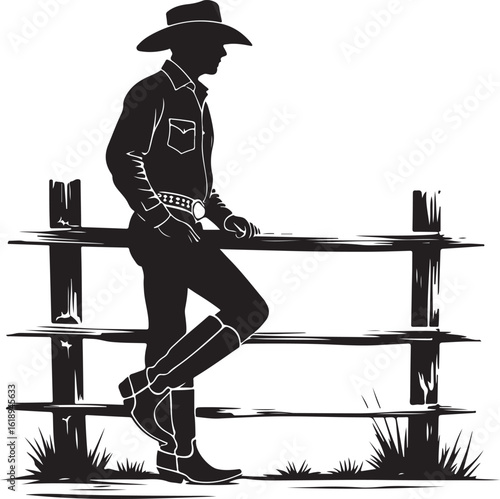 cowboy leaning on fence silhouette