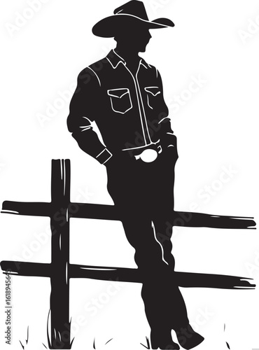 cowboy leaning on fence silhouette