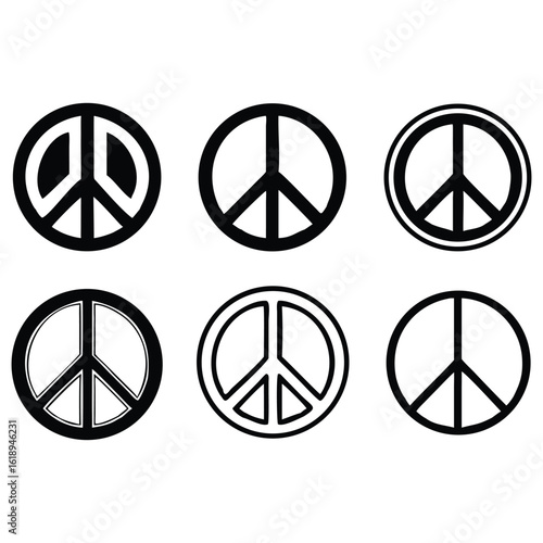 Black and White Peace Symbol Variety Vector Graphic Set