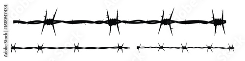 Black barbed wire silhouette vector for security, fence, prison, and danger zone designs. Clean, sharp, and editable wire element for borders and protective barriers.