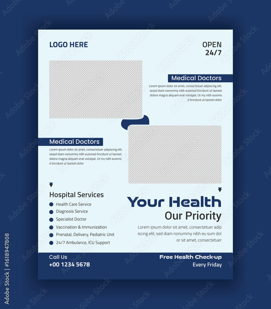 Obraz premium Healthcare Services Flyer Template and Clean Medical Flyer for Healthcare Advertisement