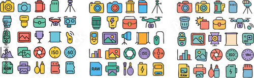 Set of Photography and Videography Doodle Icons.