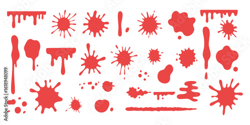 Blood splatter and drip marks create a horror-themed red texture for scary or crime-related content. Gory spatter or ink blot details enhance Halloween and thriller scenes. Ideal for dark or forensic.