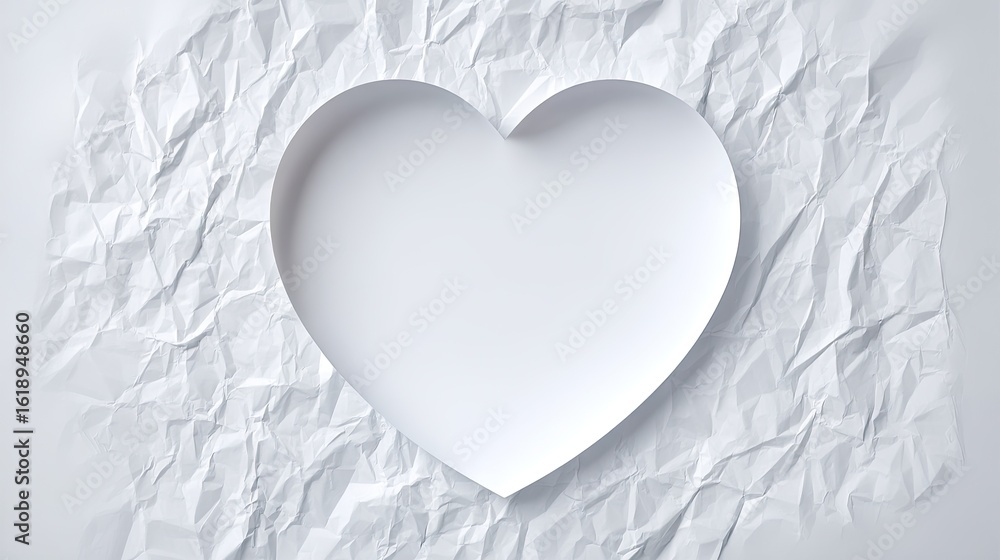 Obraz premium Heart-shaped cutout in crumpled white paper