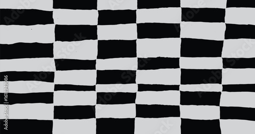 Bold hand drawn checkerboard pattern with irregular black and light gray squares. Distressed and organic, offering a modern, edgy twist on a classic design, perfect for backgrounds and textiles.